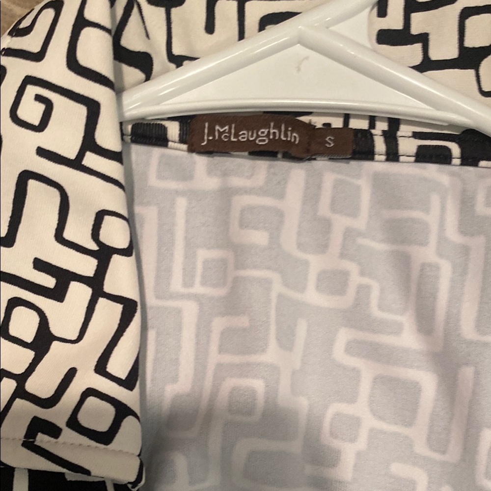 J.McLaughlin Black and Ivory Catalina Faux Wrap Geometric Dress Sz Small - Picture 4 of 5